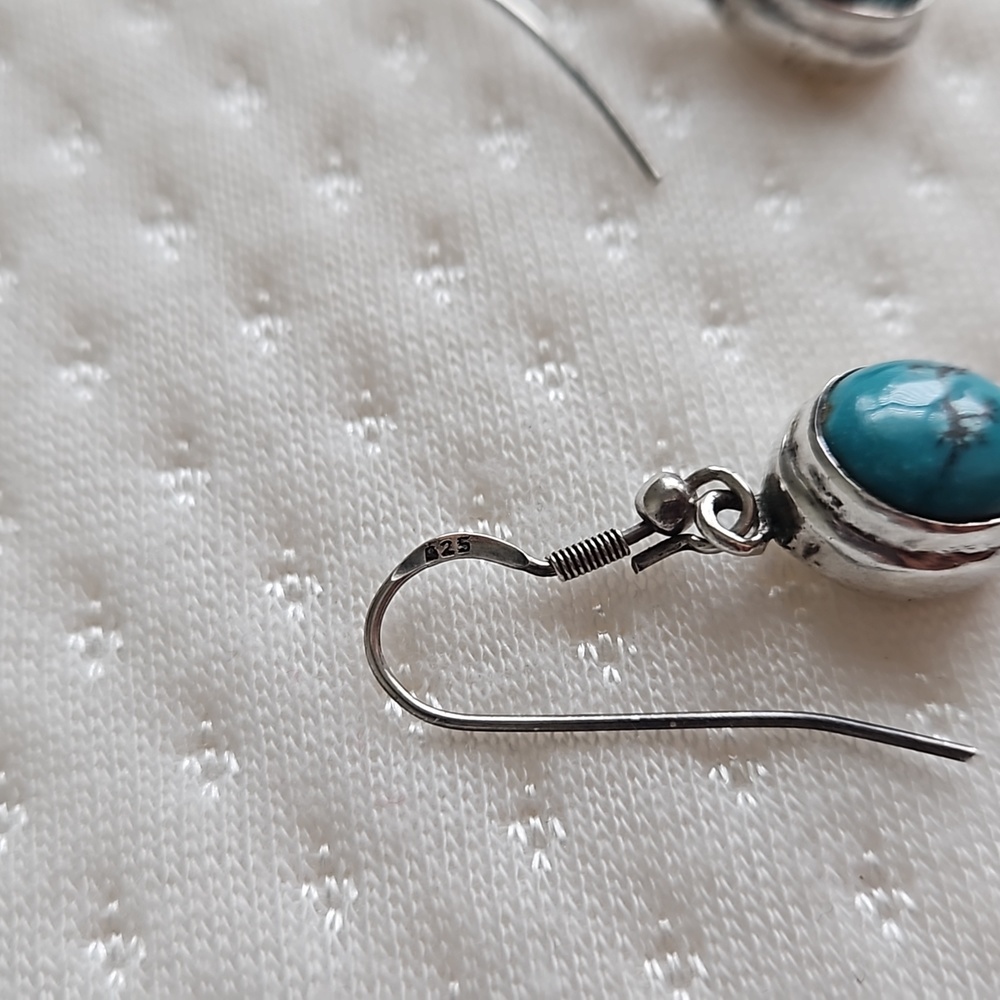 Vintage Turquoise Teardrop Sterling Silver Earrings - Picture 3 of 7